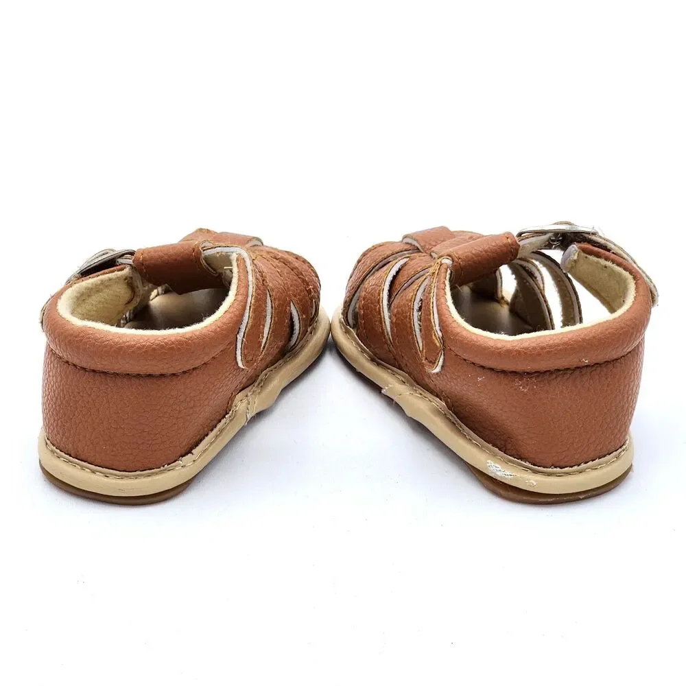 Baby Shoes Fisherman Faux Leather Buckle Sandals Brown Infant Size 1 US